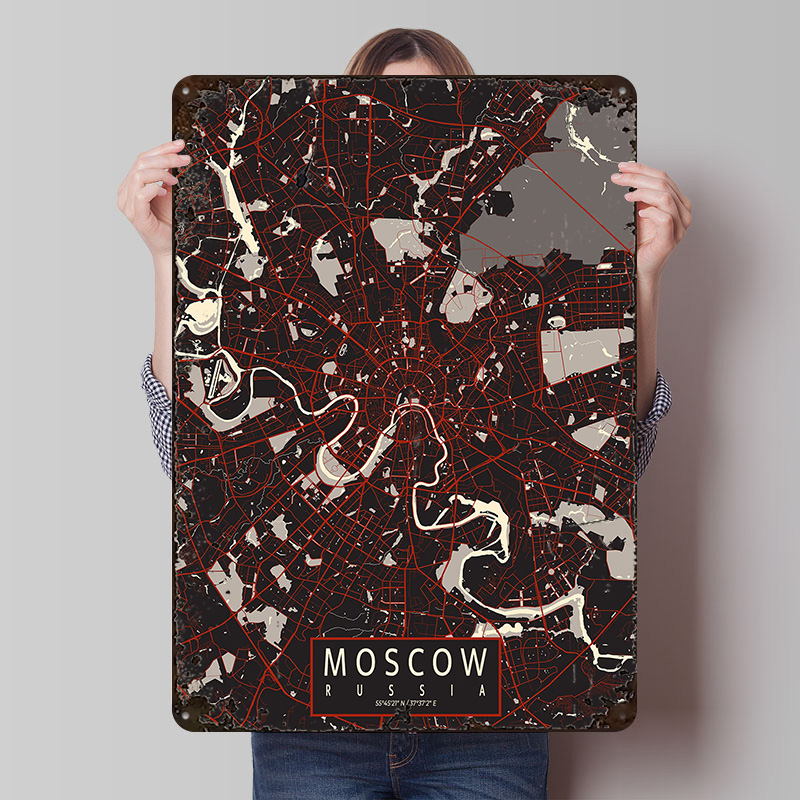 Custom Map Poster - Moskauer Stadtplan Vektor Metall Poster individuelle