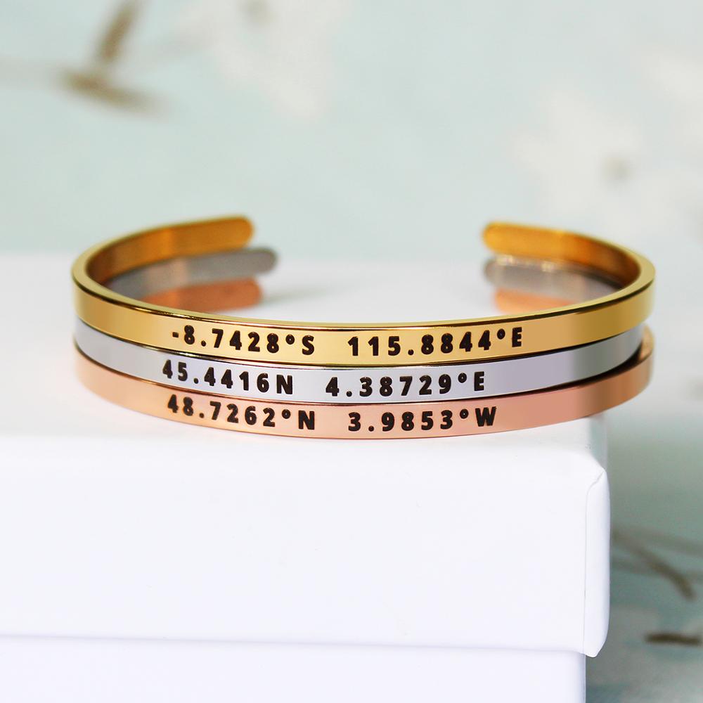 Coordinates Bracelet - 4 mm breites, individuelles Koordinaten-Armband, Edelstahl,